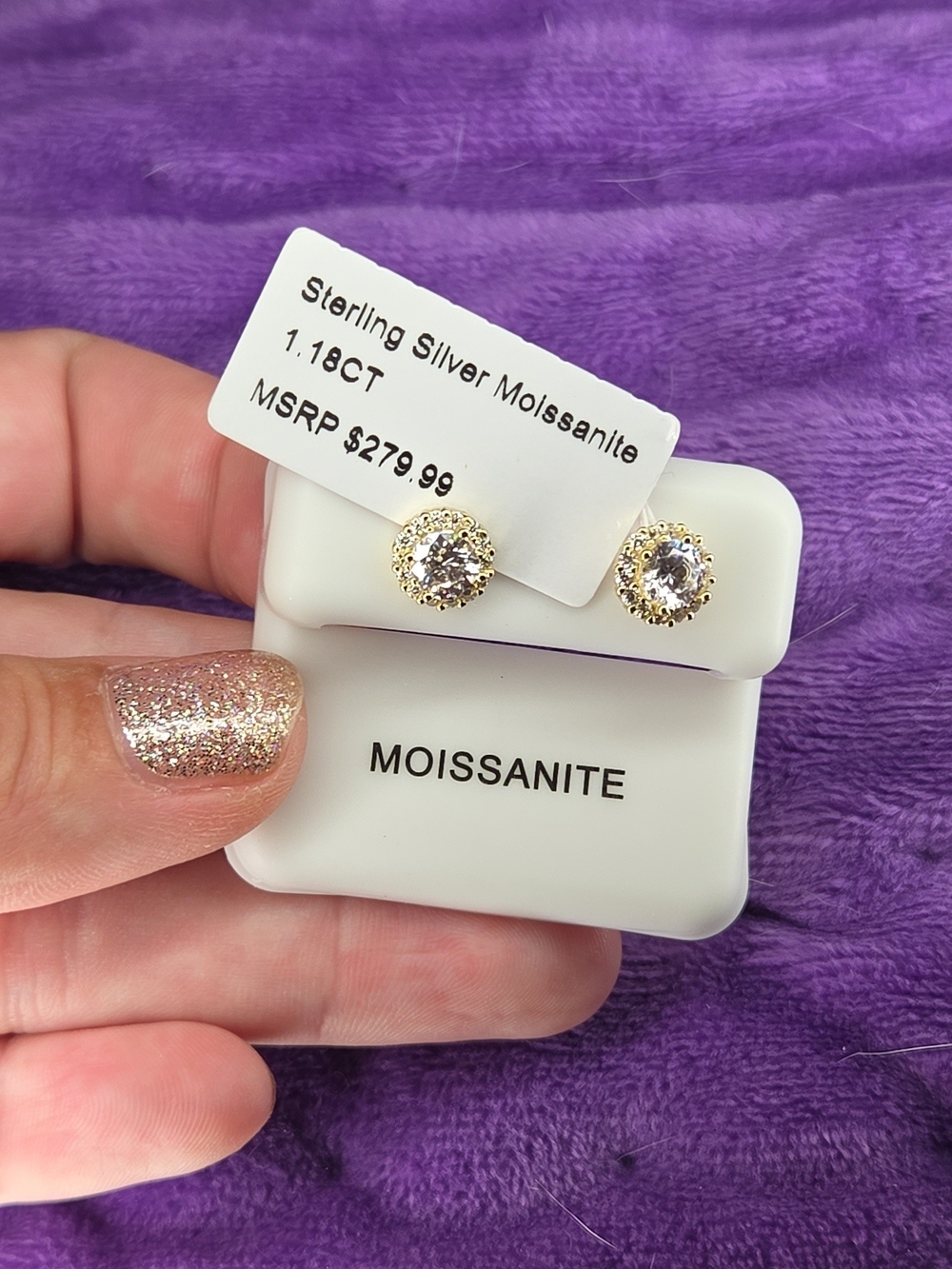 925 Sterling Silver 14k Gold Vermeil Moissanite Halo Stud Earrings